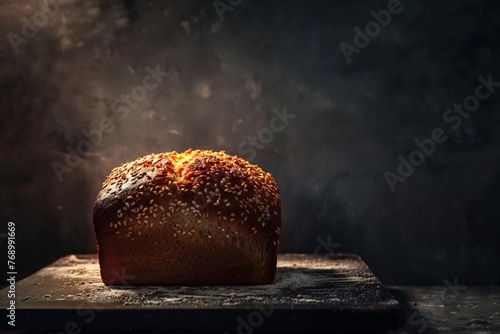 a loaf of bread with sesame seeds on top
