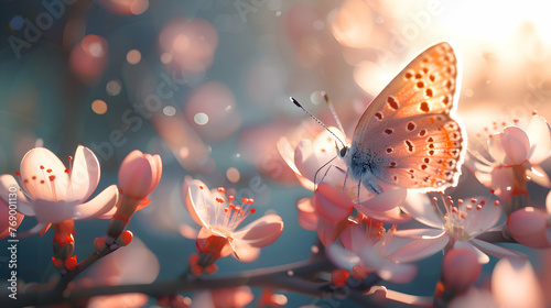 A delicate butterfly perched on a blooming flower