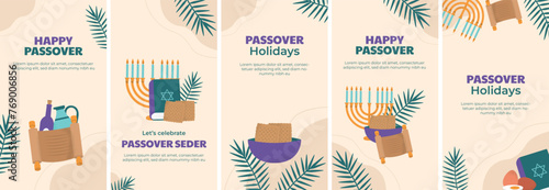 Hand drawn instagram stories collection for jewish passover celebration