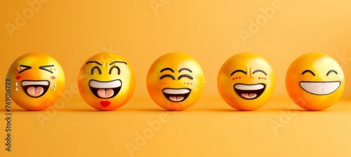 Smiling emoticons on lively social media and communication backdrop for positive interactions