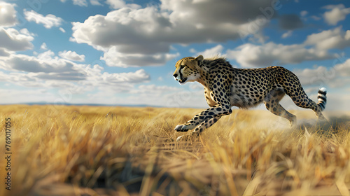 Agile cheetah sprinting across the vast African savannah