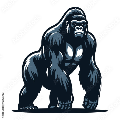 Wild gorilla full body design illustration, standing strong big ape concept, primate animal zoology element illustration, vector template isolated on white background
