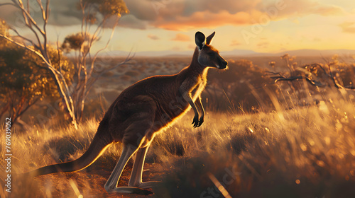Kangaroo bounding through the Australian outback