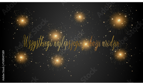 kartka lub baner z życzeniami wszystkiego najlepszego w kolorze złotym na czarnym tle z gwiazdami i złotym brokatem