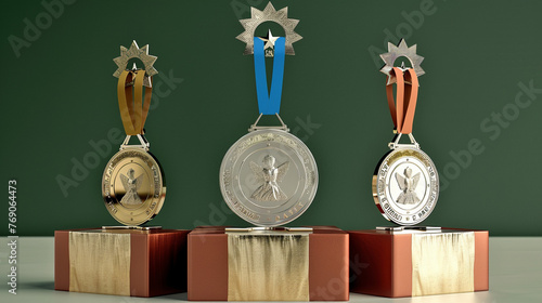 Podiums adorned with medals showcasing global athletic competition