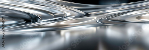 Metallic Abstract Design, Shiny Silver Wave on Dark Background, Modern Technology and Art Concept