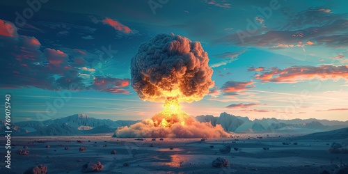 A nuclear bomb explodes into a mushroom cloud