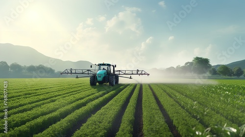 Agriculture: Tractor Spraying Fertilizer on Agricultural Field