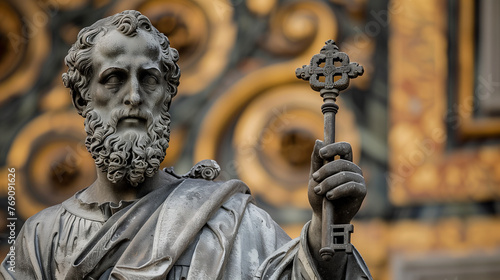 A Catholic statue of Saint Peter holding the keys to the kingdom