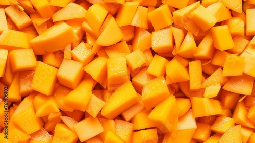  a close up of a pile of cut up pieces of mango or papaya or papayafruits.