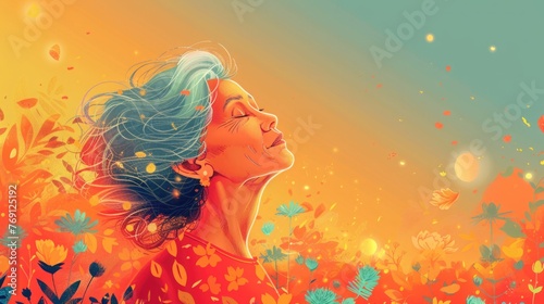 An illustration portraying a woman experiencing the symptoms of menopause, such as hot flashes, mood swings, and sleep disturbances.