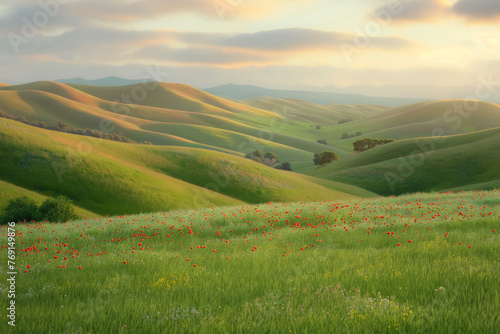 Beautiful Tuscany landscape with field of flowers