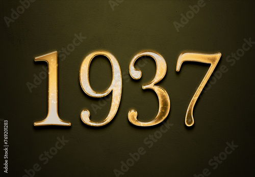 Old gold effect of 1937 number with 3D glossy style Mockup. 