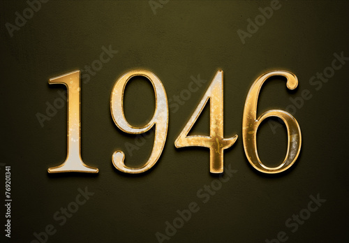 Old gold effect of 1946 number with 3D glossy style Mockup. 