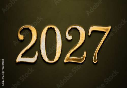 Old gold effect of 2027 number with 3D glossy style Mockup. 