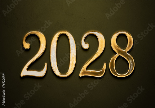 Old gold effect of 2028 number with 3D glossy style Mockup. 