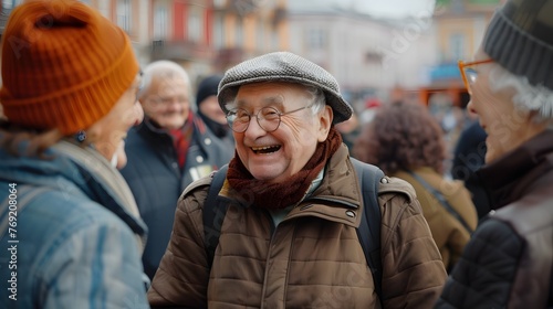 Joyful Elderly Unite in Vibrant City Square