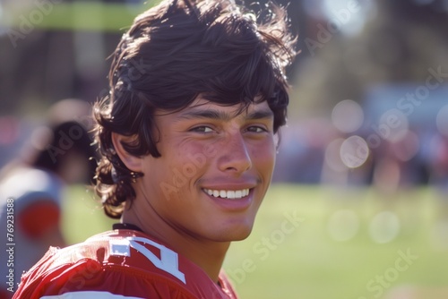 Photo of a high school quarterback teen man from 1980s