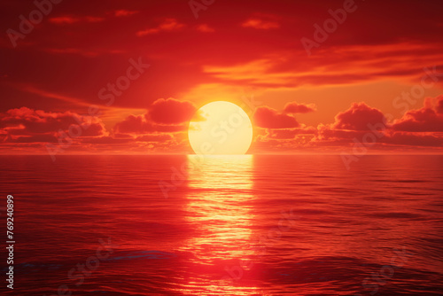 Amazing red sunset over ocean.