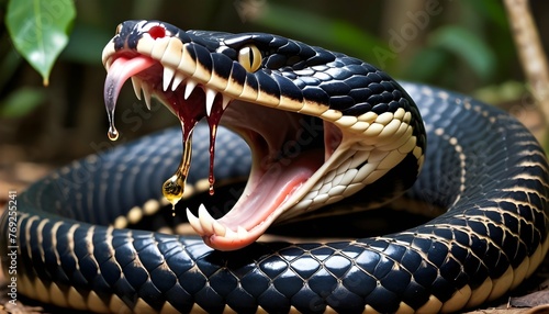 A King Cobra With Venom Dripping From Its Fangs