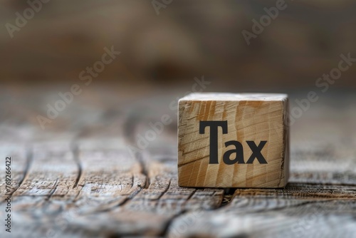 "Tax" word on wooden cube block on wood background