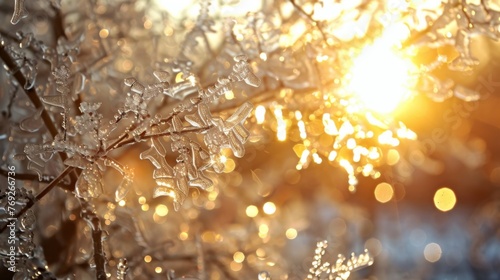 As the sun rises on the aftermath of an ice storm the world is transformed into a glittering wonderland. The ice shimmers and sparkles creating a dazzling display of natures