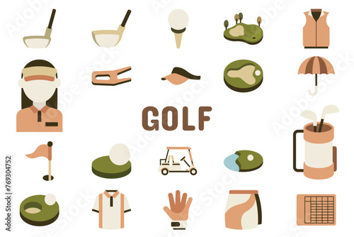 Golf Flat Vector Illustration Icon Sticker Set Design Materials