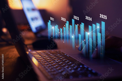 yearly financial report, chart with years data statistics, company progress and growth by year, 2025