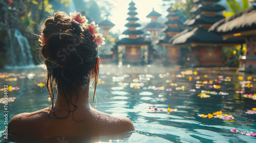 Woman soak in bali temple