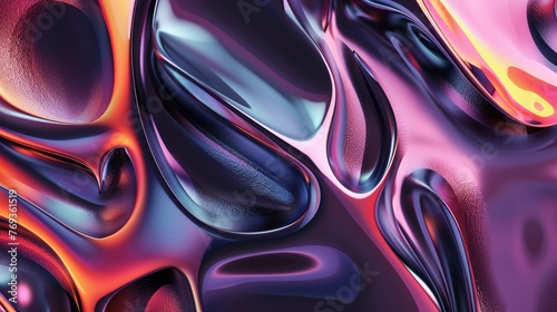A detailed close-up view of abstract blobs of liquid substance with metallic gradients, background, wallpaper