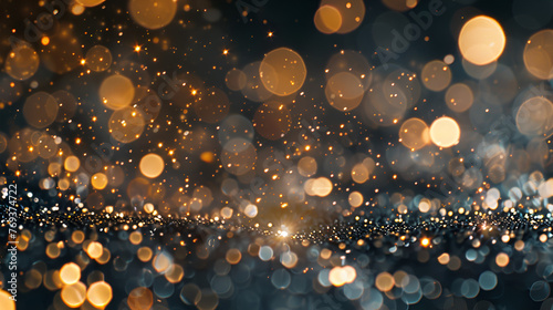 Abstract gold bokeh background,Glitter background of gold particles, Sparkling background with sequins Glitter golden luxury magic background defocused free space 