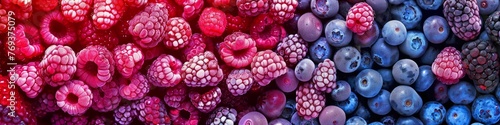 A colorful array of frozen berries displaying a natural gradient from red to blue, background, wallpaper, banner