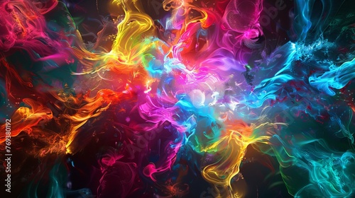 Vibrant neon abstract: mesmerizing digital art background with striking colors