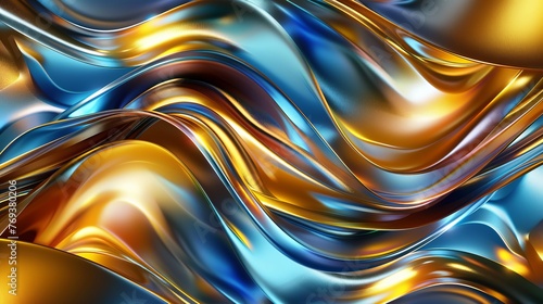 Abstract vibrant metallic waves background in striking hues, evoking a mesmerizing visual journey. Rich textures and vibrant colors merge, creating a captivating and dynamic backdrop for artistic proj