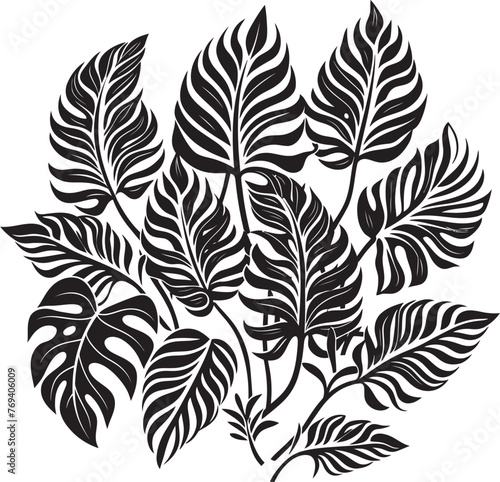 Palm Paradise Panache Oversized Tropical Leaves, Vector Emblem Tropical Leaf Elegance Large Leaves, Black Emblematic Symbol