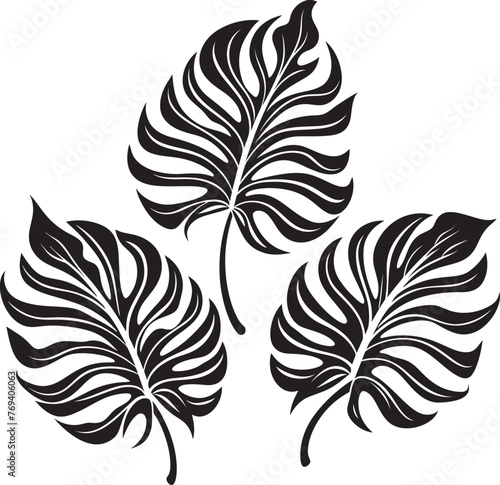 Palm Paradise Panache Oversized Tropical Leaves, Vector Emblem Tropical Leaf Retreat Large Leaves, Black Iconic Emblem