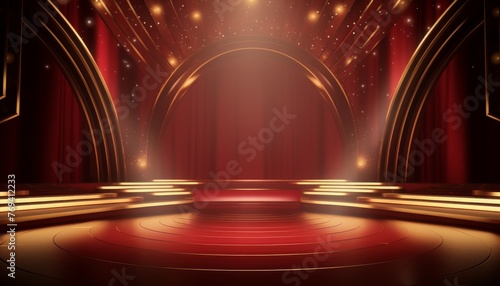 Red golden ceremony award stage venue background.