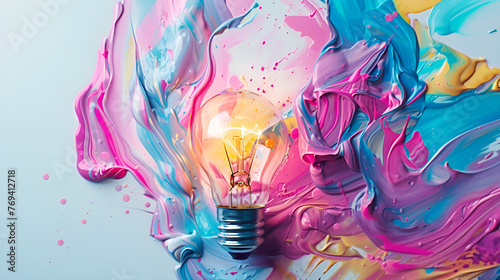 Illustration of colorful bulb with splash of colors on black background creativity eureka imagination inspiration