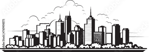 Downtown Horizon Sketch Black Logo Design Icon Urban Skyline Outline Outline Style with Black Emblem