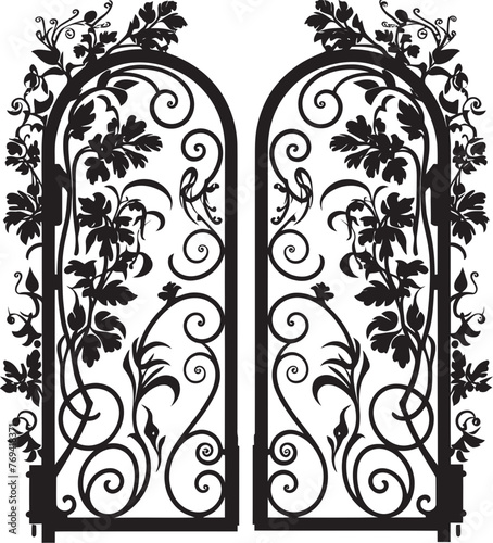 Vintage Garden Entry Black Emblem Design Regal Bi Fold Iron Door Elegant Black Icon