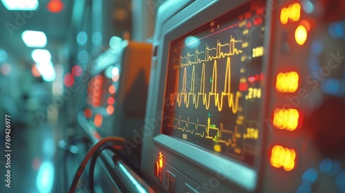 A hospital heart rate monitor for checking EKG graphs in the intensive care unit monitors vital signs