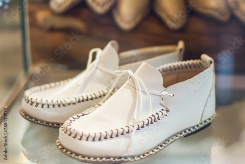 white summer moccasins on a clean display