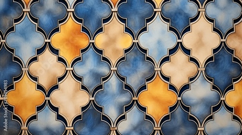 Detailed close-up of a wall featuring a complex pattern resembling Moroccan textile designs, background, wallpaper