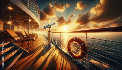 Golden Sunrise on Cruise Ship Deck Ocean View
