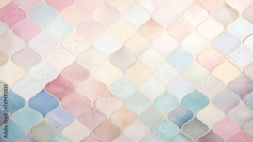 A vibrant multicolored background featuring a fish scale pattern design