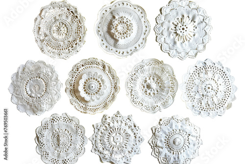 Cluster of White Doilies on White Background