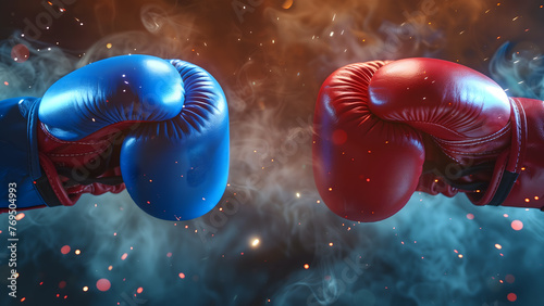 Blue boxing glove vs Red boxing glove. Battle between red and blue