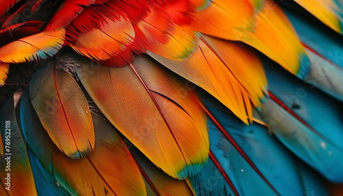 Captivating Close-Up, Colorful Bird Feathers Reflecting Avian Diversity and Conservation Concerns
