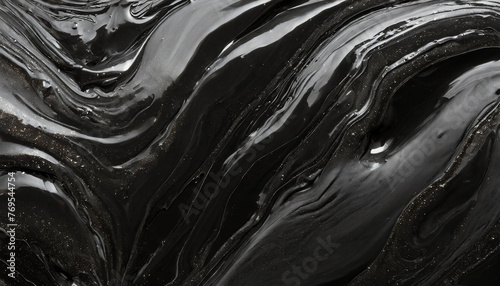 Fluid and dense black paint. Full screen dark glossy acrylic color.