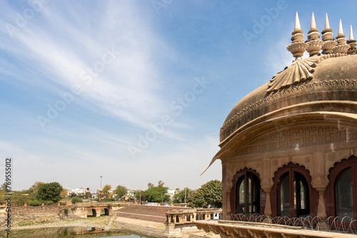 Sawan Pavilion and the Gopal Sagar lake, Deeg Palace, Deeg, Rajasthan, India, Asia